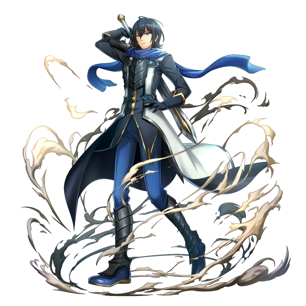 amaki ren, tate no yuusha no nariagari, tate no yuusha no nariagari rerise, artist request, game cg, official art, 1boy, :|, arm behind head, arm up, armor, black armor, black coat, black gloves, black hair, black tunic, blue boots, blue eyes, blue pants, blue scarf, boots, breastplate, closed mouth, coat, dust cloud, elbow gloves, expressionless, full body, gloves, greaves, hair between eyes, hand up, high heel boots, high heels, holding, holding sword, holding weapon, legendary sword (small sword) (tate no yuusha no nariagari), legendary sword (tate no yuusha no nariagari), looking ahead, male focus, medium hair, multicolored coat, open clothes, open coat, pants, pauldrons, scarf, shoulder armor, sidelocks, simple background, single pauldron, solo, spiked pauldrons, spikes, standing, sword, transparent background, tunic, two-tone coat, v-shaped eyebrows, weapon, white coat