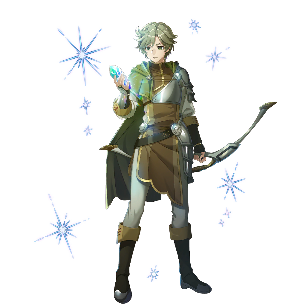 kawasumi itsuki, tate no yuusha no nariagari, tate no yuusha no nariagari rerise, artist request, check clothing, clothing request, game cg, official art, 1boy, armor, armored boots, armored gloves, blonde hair, boots, bow (weapon), brown boots, brown gloves, brown tunic, cape, closed mouth, collared tunic, crystal, elbow gloves, fingerless gloves, forehead, frown, full body, gloves, green cape, green eyes, hands up, high collar, holding, holding bow (weapon), holding crystal, holding weapon, knee boots, legendary bow (small bow) (tate no yuusha no nariagari), legendary bow (tate no yuusha no nariagari), long sleeves, looking at object, looking down, male focus, messy hair, muneate, pants, parted bangs, pauldrons, shirt, shoulder armor, sidelocks, simple background, single pauldron, sleeveless tunic, solo, sparkle, standing, transparent background, tunic, turtleneck tunic, v-shaped eyebrows, weapon, white pants, white shirt