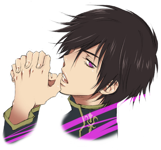 saida nika, lelouch vi britannia, code geass, bad id, bad pixiv id, 00s, 1boy, black hair, folded hands, male focus, own hands clasped, own hands together, purple eyes, school uniform, short hair, solo