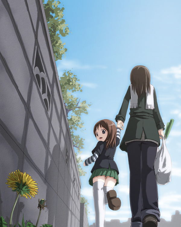 beidan, original, 2girls, ass, bag, flower, holding hands, loli, looking back, multiple girls, no panties, shopping bag, skirt, spring onion, thighhighs, upskirt