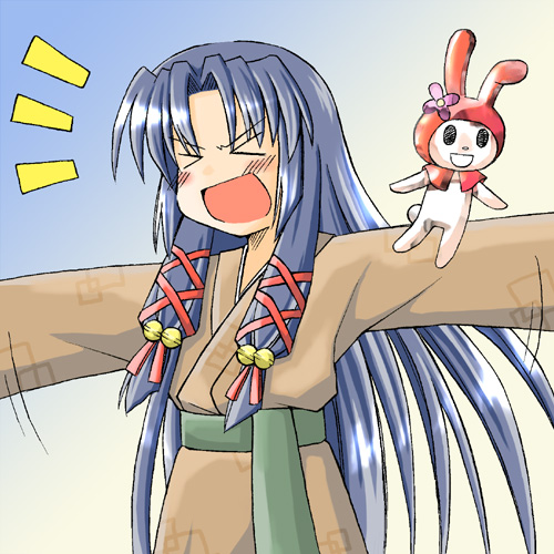 neko tofu, nekotoufu, kannabi no mikoto, air (visual novel), lowres, > <, 00s, 1girl, blue hair, closed eyes, female focus, long hair, solo