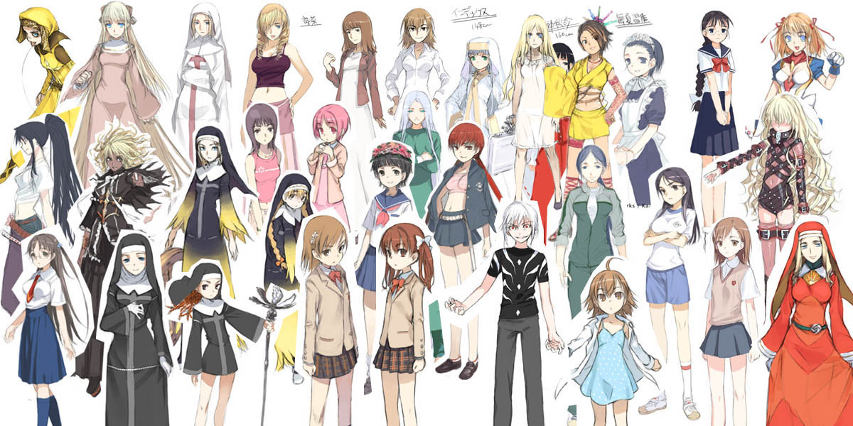 haimura kiyotaka, accelerator (toaru majutsu no index), agnese sanctis, aleister crowley (toaru majutsu no index), angelene, fukiyose seiri, himegami aisa, index (toaru majutsu no index), itsuwa, kamijou shiina, kanamin, kanzaki kaori, kazakiri hyouka, kuruwa, last order (toaru majutsu no index), laura stuart, lucia (toaru majutsu no index), misaka imouto, misaka mikoto, misaka misuzu, musujime awaki, oriana thomason, orsola aquinas, ridovia lorenzetti, sasha kruschschev, sherry cromwell, shirai kuroko, tsuchimikado maika, tsukuyomi komoe, uiharu kazari, vasilissa, vent of the front, yomikawa aiho, magical powered kanamin, toaru kagaku no railgun, toaru majutsu no index, toaru majutsu no index: old testament, annotated, 00s, 1boy, 6+girls, black veil, brown hair, child, dark-skinned female, dark skin, everyone, head wreath, japanese clothes, miko, mother and daughter, multiple girls, nun, red veil, school uniform, serafuku, shirt, siblings, sisters, sleeves rolled up, striped clothes, striped shirt, thighhighs, veil, white veil