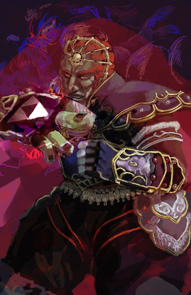 tl (artist), ganondorf, nintendo, the legend of zelda, armor, gloves, male focus, red hair, solo, yellow eyes