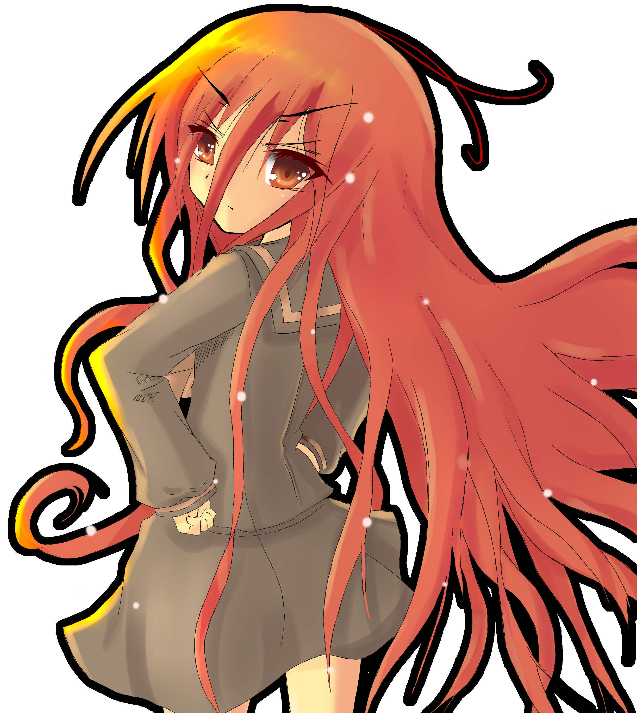arutera (arutema), shana, shakugan no shana, absurdres, bad id, bad pixiv id, highres, 00s, long hair, red hair, school uniform, solo, very long hair