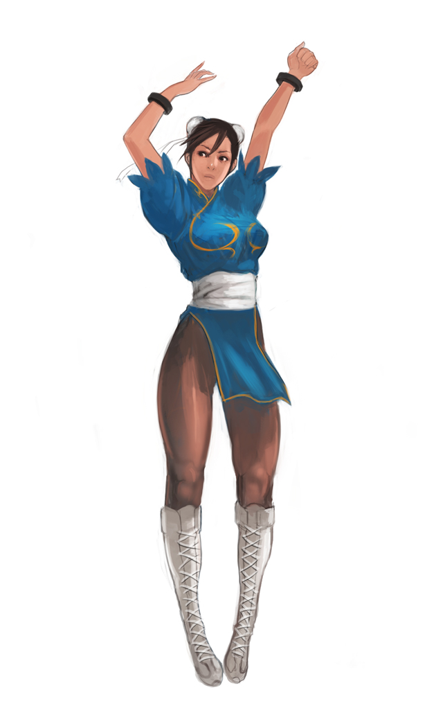 heegur, chun-li, capcom, street fighter, 1girl, boots, brown hair, bun cover, china dress, chinese clothes, double bun, dress, female focus, hair bun, pantyhose, pelvic curtain, short hair, solo, stretching