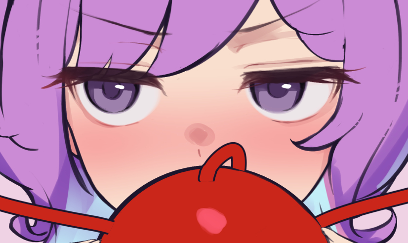 kanpa (campagne 9), komeiji satori, touhou, 1girl, blush, close-up, gradient hair, looking at another, multicolored hair, purple eyes, purple hair, short hair, solo, upper body