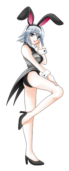 raine sage, tales of (series), tales of symphonia, 00s, 1girl, animal ears, bare legs, black panties, blue eyes, fake animal ears, female focus, high heels, leg lift, legs, lipstick, makeup, panties, playboy bunny, rabbit ears, shoes, solo, standing, standing on one leg, transparent background, underwear, white hair, wrist cuffs