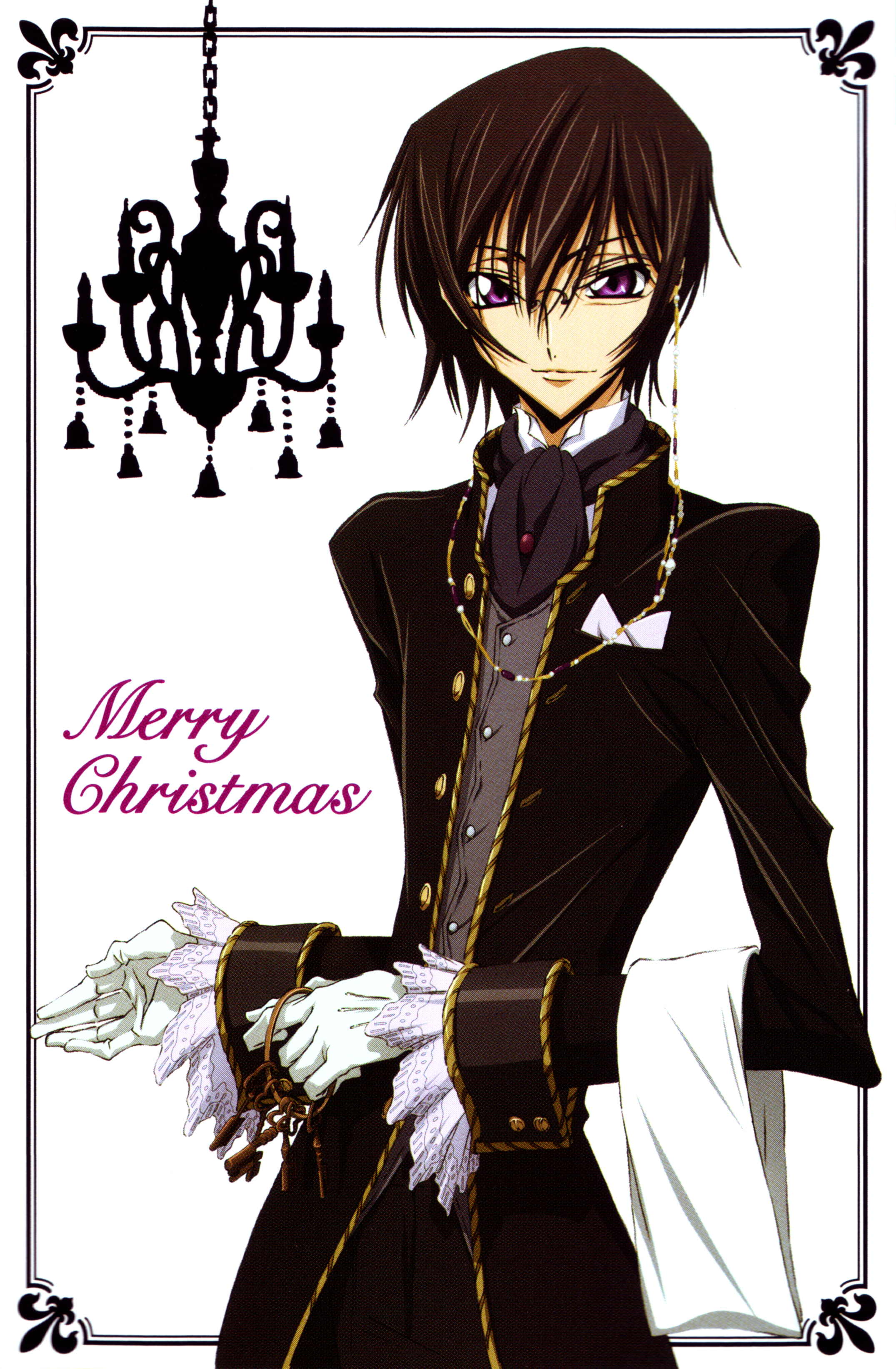 lelouch vi britannia, code geass, absurdres, highres, 00s, 1boy, butler, formal clothes, glasses, key, male focus, solo