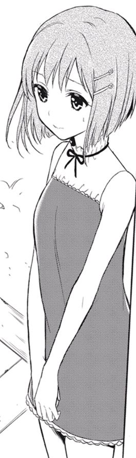 hara tsumoi, kono shima ni wa midara de jaaku na mono ga sumu, non-web source, 1girl, cowboy shot, dress, flat chest, frilled dress, frills, from above, from side, greyscale, hair ornament, hairclip, monochrome, neck ribbon, ribbon, short hair, sleeveless, two-tone dress, underwear, v arms, yoruto umi