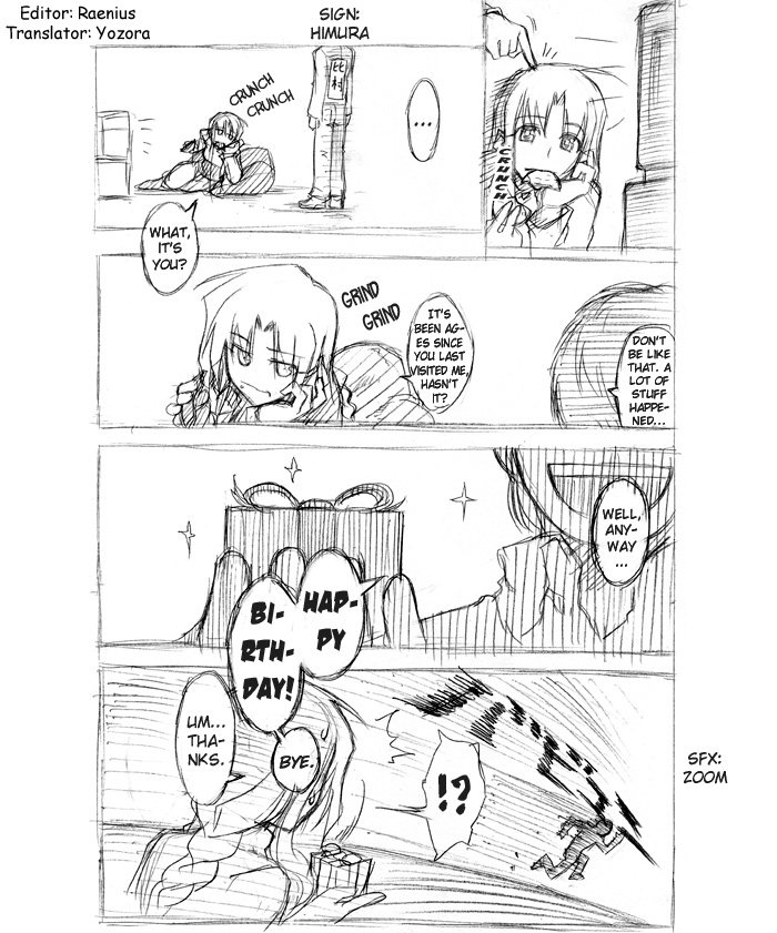 himura kiseki, archerko (himura kiseki), fate/stay night, fate (series), hard-translated, third-party edit, translated, 00s, braid, eating, english text, greyscale, monochrome, omake, television