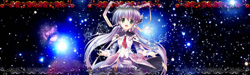hoshino yumemi, planetarian, lowres, 00s, 1girl, banner, blue eyes, female focus, green eyes, hat, key, key girls fc, long hair, necktie, ribbon, sky, solo, space, star (symbol), very long hair