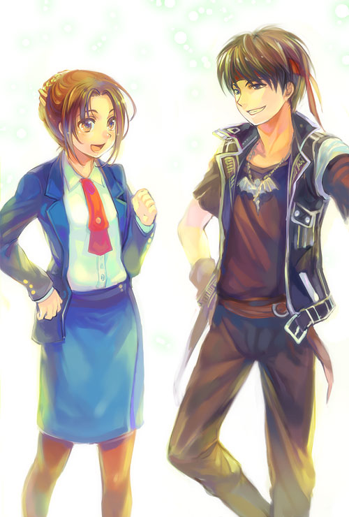 ame yamori, constance magee, orphen, majutsushi orphen, bad id, bad pixiv id, 1boy, 1girl, black hair, brown eyes, brown hair, headband, open mouth, pantyhose