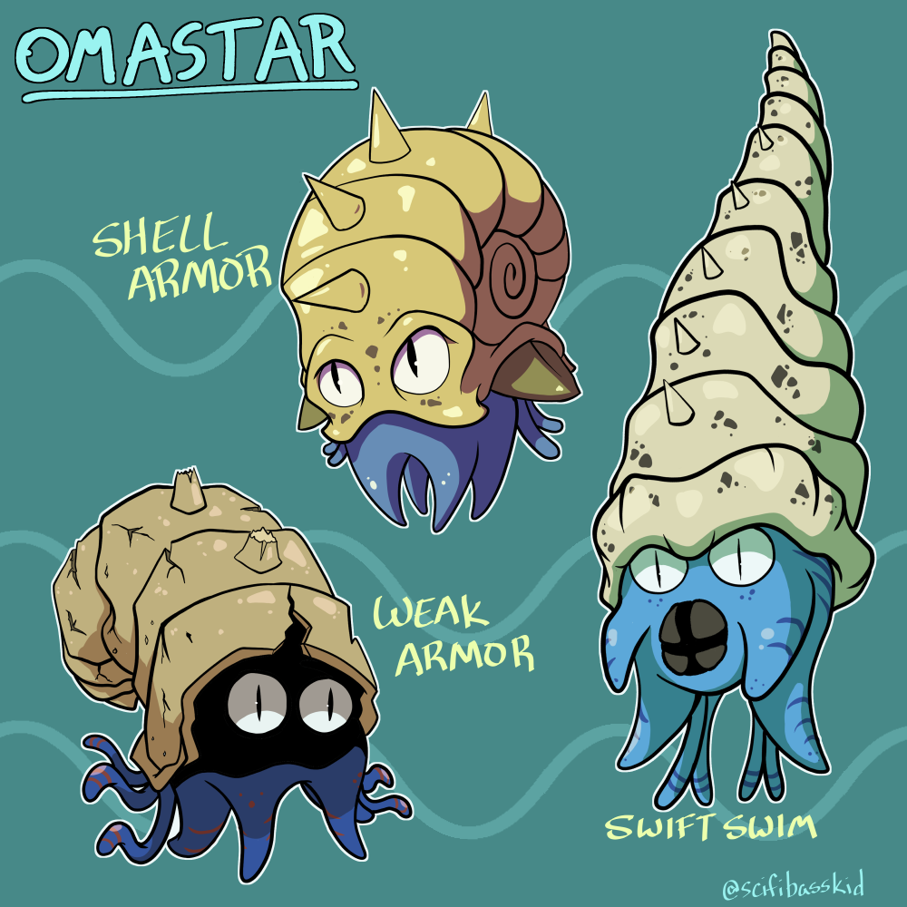 omastar, nintendo, pokemon, clip studio paint (medium), artist name, character name, gen 1 pokemon, no humans, pokemon (creature), scifibasskid, shell, slit pupils