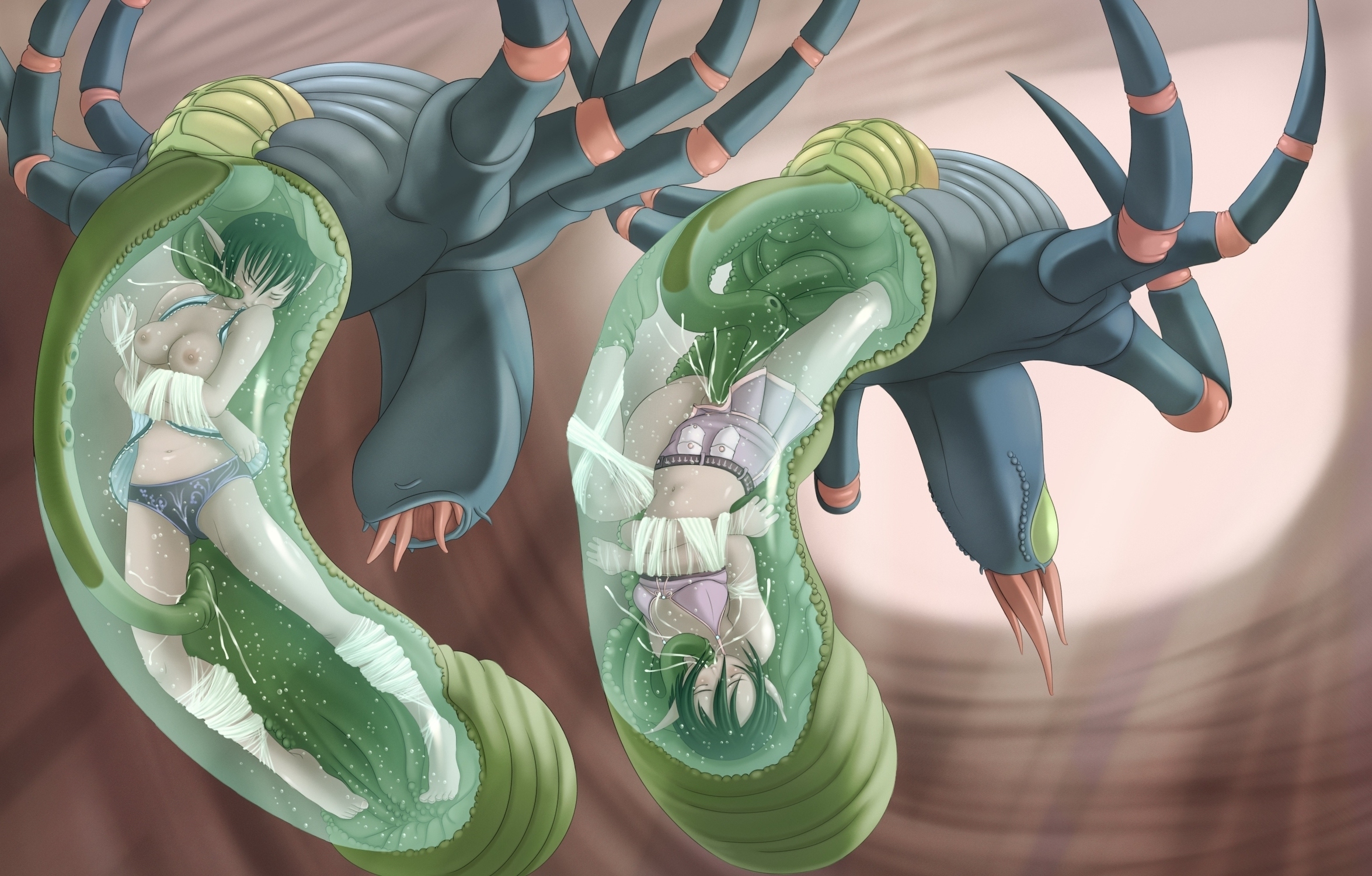 atorie rinbou, highres, tagme, fairy, inside creature, monster, oral, panties, pointy ears, tentacles, underwear, vaginal, what