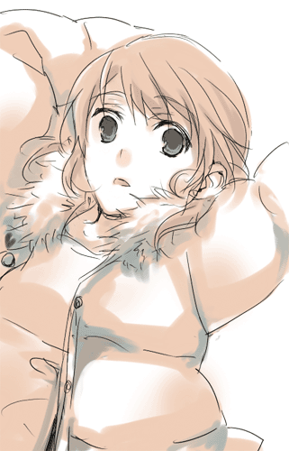 tsuji yuzu, takeba yukari, atlus, persona, persona 3, lowres, 1girl, female focus, jacket, monochrome, pink theme, solo