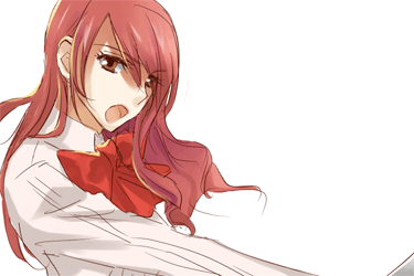 tsuji yuzu, kirijou mitsuru, atlus, persona, persona 3, lowres, 1girl, blouse, bow, bowtie, collared shirt, female focus, long hair, red bow, red bowtie, red eyes, red hair, ribbon, school uniform, shirt, solo, white shirt