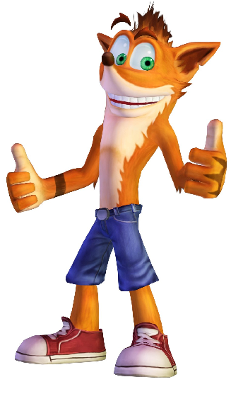 crash bandicoot, crash bandicoot (series), 1boy, animal ears, belt, blue shorts, full body, furry, furry male, green eyes, male focus, orange hair, red shoes, shoes, shorts, solo, standing, tattoo, thumbs up