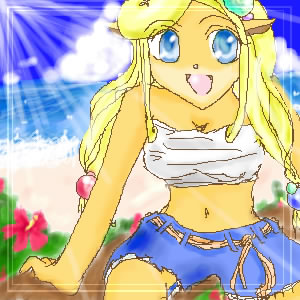 coco bandicoot, crash bandicoot (series), lowres, tagme, beach, blonde hair, body fur, long hair, oekaki, solo