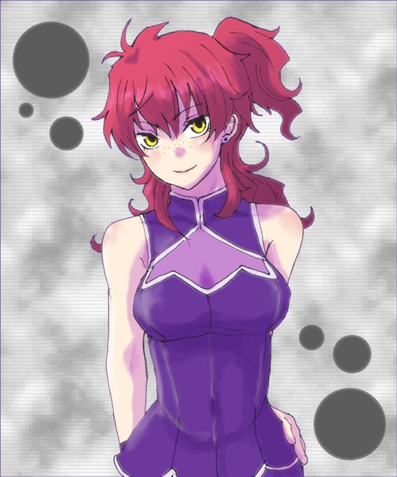 k15, nena trinity, gundam, gundam 00, bad id, bad pixiv id, 00s, freckles, red hair, side ponytail, solo, yellow eyes