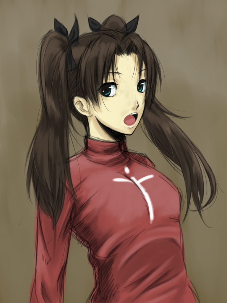 tehen, tohsaka rin, fate/stay night, fate (series), bad id, bad pixiv id, 00s, 1girl, female focus, green eyes, long hair, solo, turtleneck, twintails, two side up