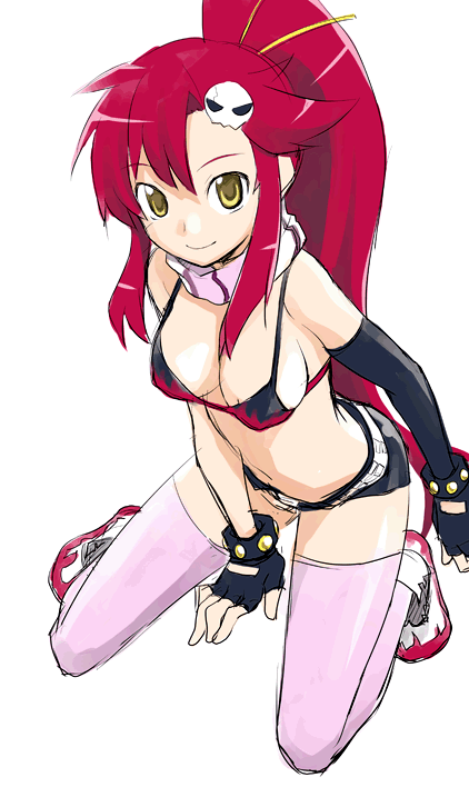 kannazuki genshi, yoko littner, tengen toppa gurren lagann, 00s, full body, long hair, red hair, solo, thighhighs, transparent background, yellow eyes