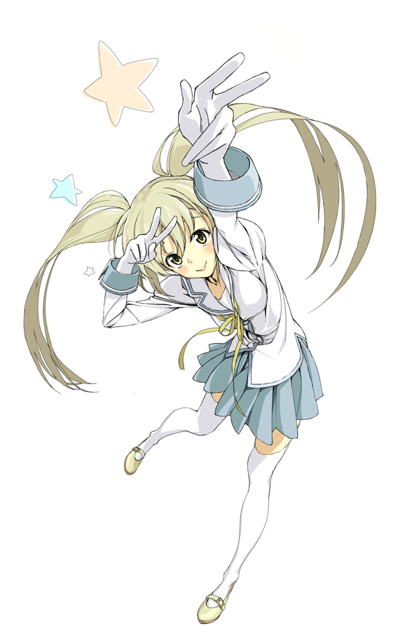 hakuto (artist), blonde hair, school uniform, thighhighs, twintails, zettai ryouiki