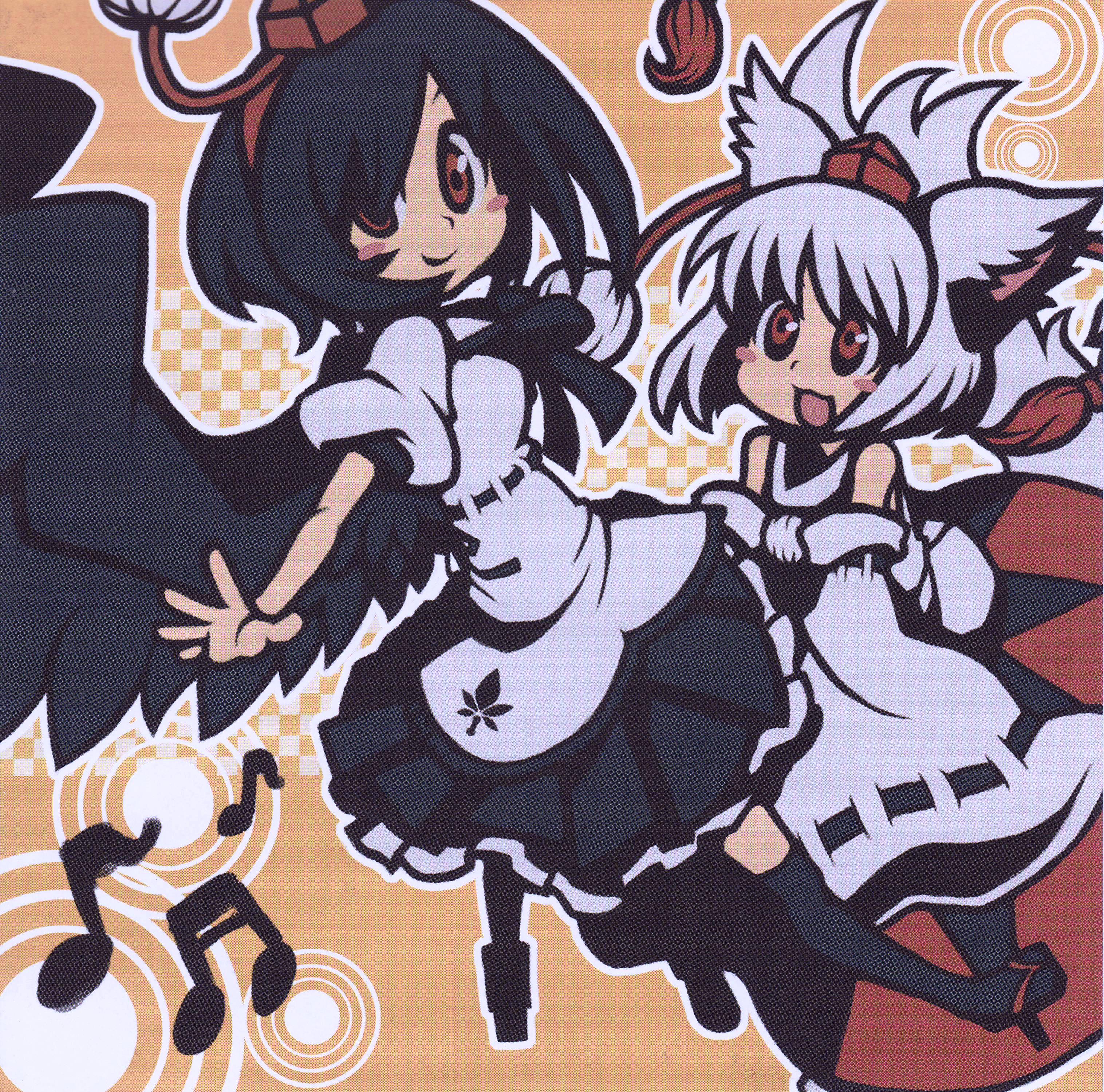 uma (artist), uma (painwise), inubashiri momiji, shameimaru aya, touhou, absurdres, highres, 2girls, female focus, geta, multiple girls, tengu-geta