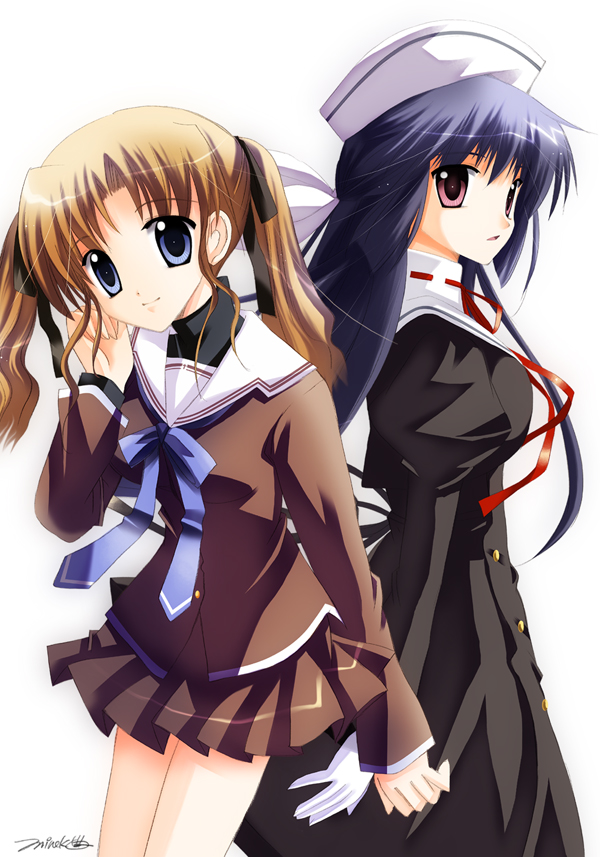 mineko, amamiya yuuko, hayama mizuki, ef (visual novel), 00s, blonde hair, blue hair, school uniform