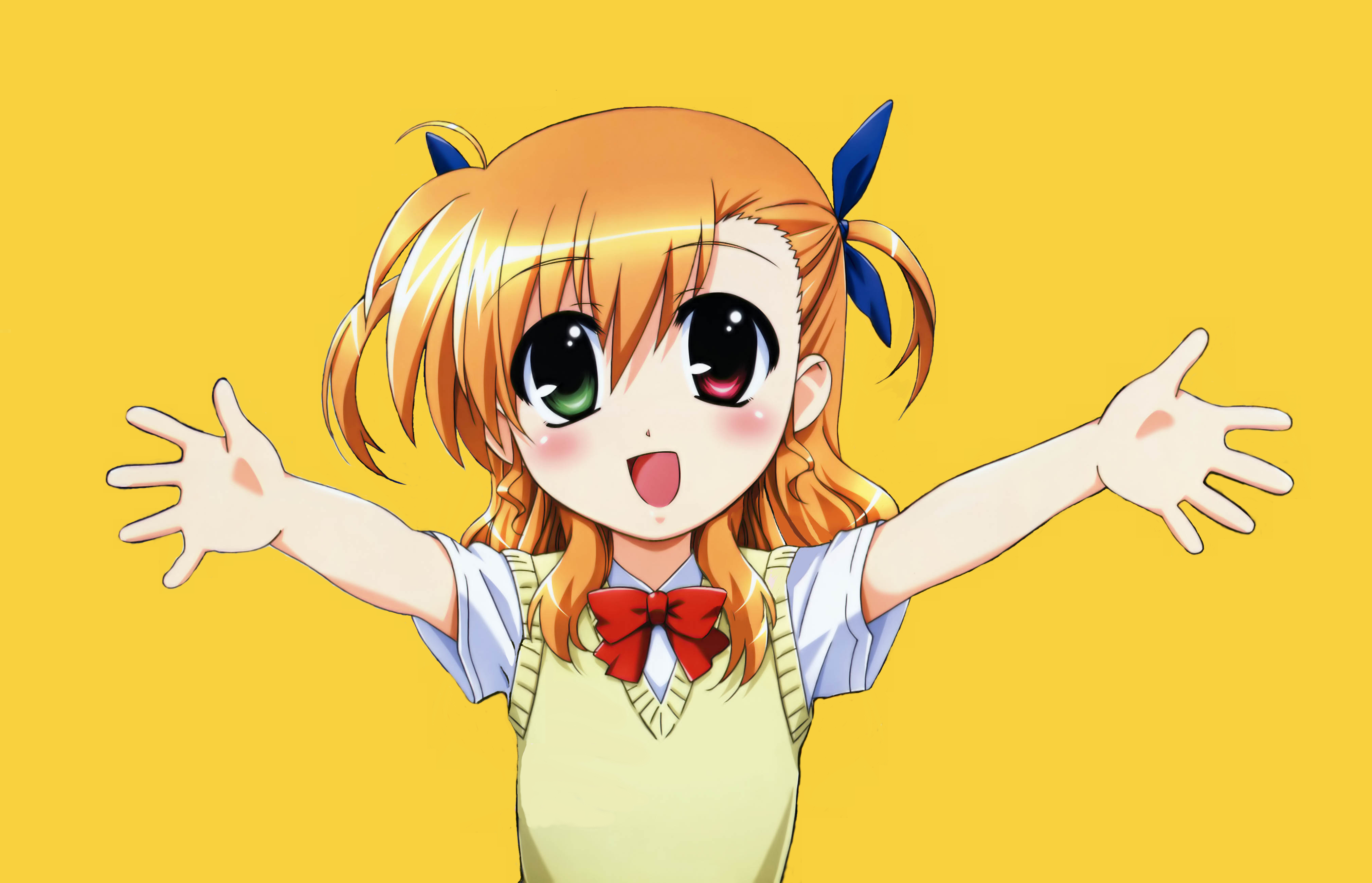 okuda yasuhiro, vivio, lyrical nanoha, mahou shoujo lyrical nanoha, absurdres, highres, 00s, 1girl, female focus, hair ribbon, heterochromia, ribbon, solo