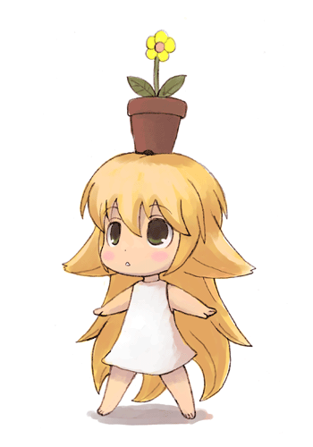 kusano, sekirei, animated, animated gif, lowres, 00s, blonde hair, dress, flower, green eyes, long hair, object on head, plant, potted plant, solo, sundress, very long hair