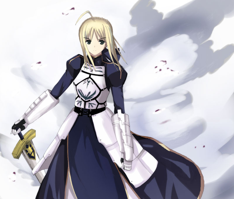 usugiri bacon, artoria pendragon (fate), saber (fate), fate/stay night, fate (series), bad id, bad pixiv id, 00s, ahoge, armor, blonde hair, solo, sword, weapon
