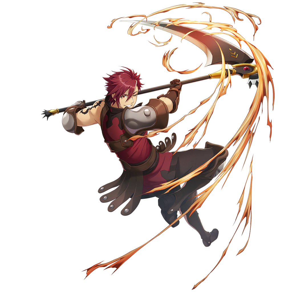l'arc berg sickle, tate no yuusha no nariagari, tate no yuusha no nariagari rerise, artist request, game cg, official art, 1boy, arm tattoo, armor, black gloves, black pants, black shirt, brown armor, brown gloves, elbow gloves, floating, full body, gloves, greaves, grey armor, grin, hair between eyes, holding, holding scythe, leather loincloth, loincloth, looking at viewer, male focus, messy hair, one eye closed, open mouth, pants, pauldrons, poleyn, red eyes, red hair, red shirt, scythe, shin guards, shirt, short hair, shoulder armor, simple background, single pauldron, sleeveless, sleeveless shirt, smile, solo, swept bangs, tattoo, teeth, transparent background, two-tone armor, two-tone shirt, v-shaped eyebrows, vassal scythe (demon dragon scythe) (tate no yuusha no nariagari), vassal scythe (tate no yuusha no nariagari)