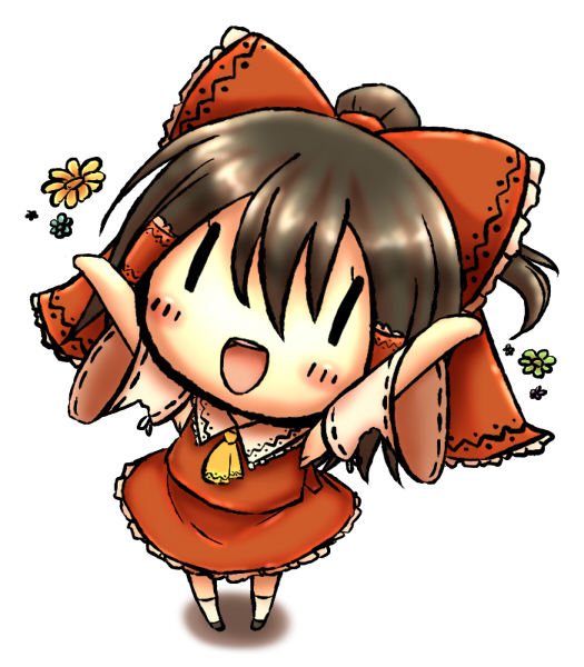 kaguyahime, hakurei reimu, imperishable night, touhou, 1girl, o/, arms up, chibi, female focus, outstretched arms, solo