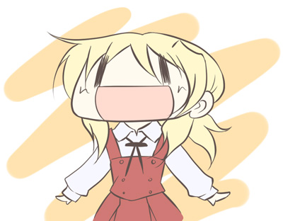hiro kazuki, miyako (hidamari sketch), hidamari sketch, lowres, 00s, blonde hair, school uniform, solo, wide face, yamabuki high school uniform