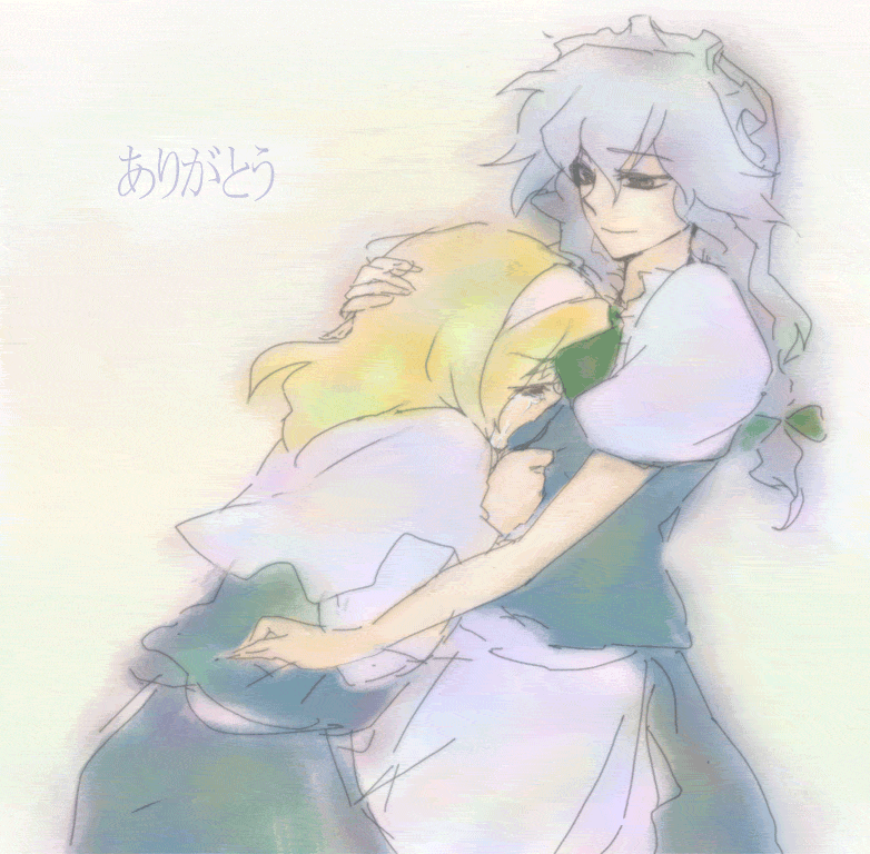 kei (1048), alice margatroid, izayoi sakuya, touhou, bad id, bad pixiv id, translated, 2girls, female focus, multiple girls, tears