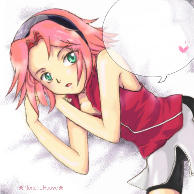 noneko, haruno sakura, naruto (classic), naruto (series), naruto shippuuden, lowres, 1girl, artist name, bare shoulders, bike shorts, blush, female focus, green eyes, headband, headdress, looking to the side, looking up, lying, miniskirt, on side, open mouth, pink hair, red shirt, shirt, short hair, shorts, shorts under skirt, side slit, skirt, sleeveless, sleeveless shirt, solo, spandex, speech bubble, unzipped, white skirt, zipper