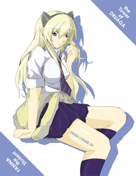 rike (swiss color 30), fatina, druaga no tou, 1girl, animal ears, cat ears, female focus, school uniform, solo