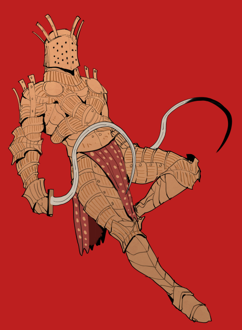 ming (5unri5e666), knight lautrec of carim, dark souls (series), dark souls i, chinese commentary, commentary request, 1boy, armor, armored boots, boots, breastplate, dual wielding, full armor, full body, gauntlets, gold armor, holding, knight, leg armor, loincloth, male focus, red background, shotel, simple background, solo, sword, weapon