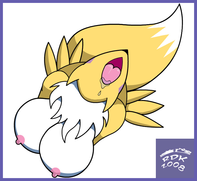 renamon, digimon, furry, open mouth, saliva, tail