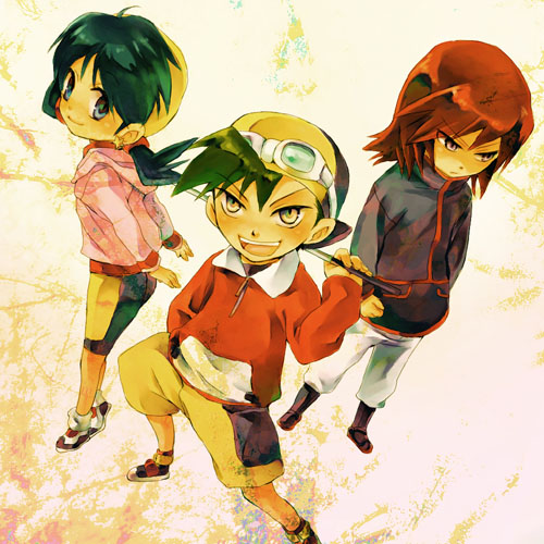 ethan (pokemon), kris (pokemon), silver (pokemon), nintendo, pokemon, pokemon adventures, lowres, 1girl, 2boys, cue stick, hat, multiple boys