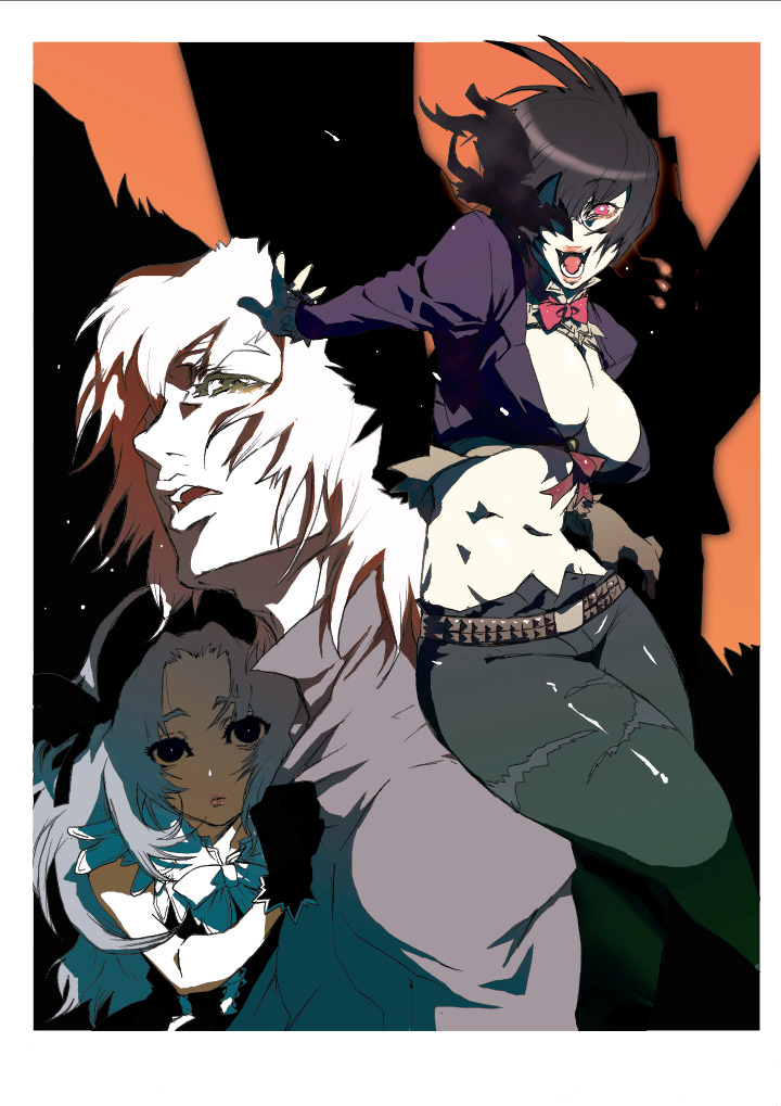 miwa hitomi, etheldreda, master therion, nya (demonbane), demonbane, bad id, bad pixiv id, 00s, breasts, cleavage, hair over one eye, large breasts
