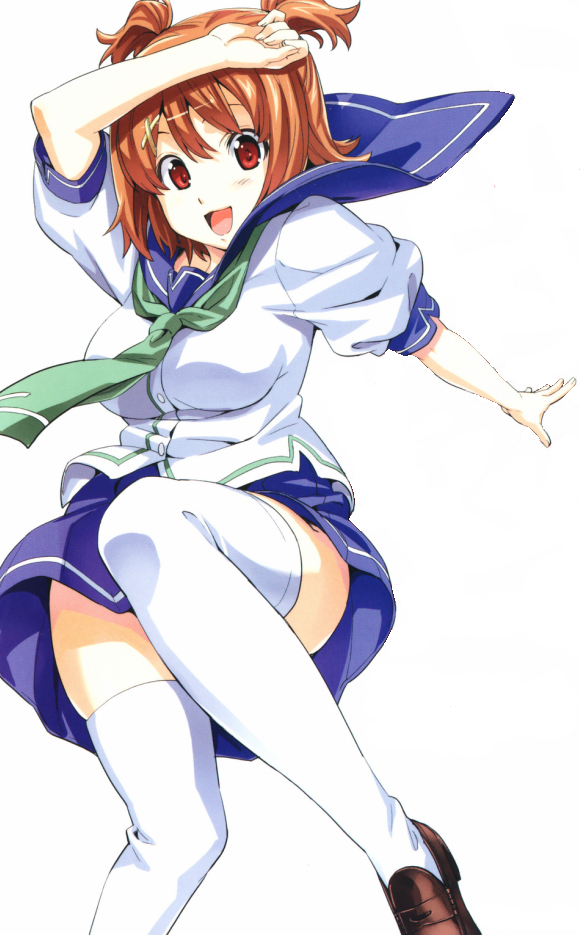 takeda hiromitsu, kushihachi inaho, kushiya inaho, maken-ki!, 1girl, blue sailor collar, breasts, female focus, medium breasts, sailor collar, school uniform, serafuku, solo, thighhighs