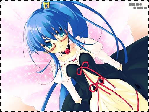 yuuki nona, nanatsuiro drops, 00s, angry, aqua eyes, blue hair, dress, glasses, long hair, ponytail, serious, solo, very long hair