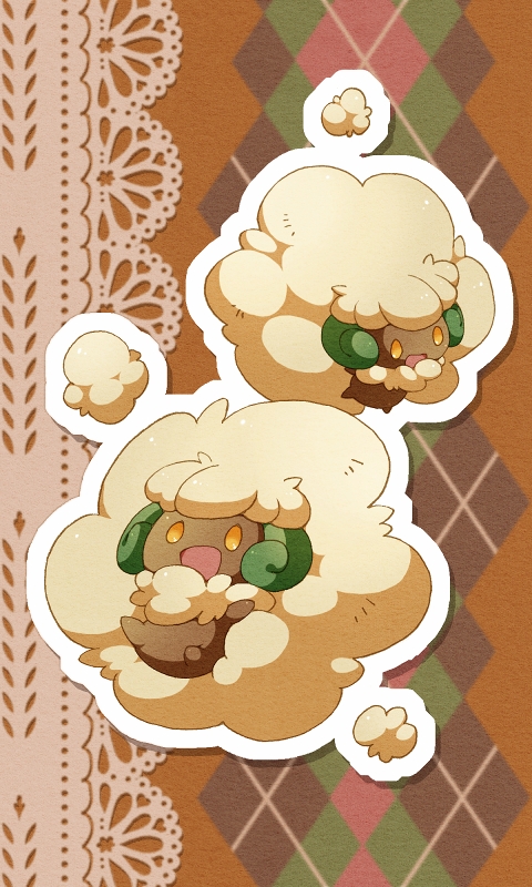 shri (767887), whimsicott, nintendo, pokemon, commentary request, full body, gen 5 pokemon, no humans, open mouth, outline, pokemon (creature), pokemon focus, smile, white outline