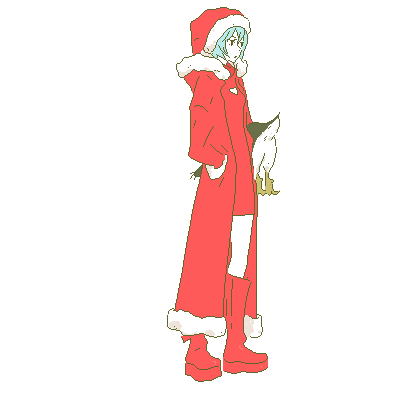 gen (susono01), ayanami rei, penpen, neon genesis evangelion, lowres, 1girl, animal, bird, blue hair, boots, christmas, female focus, oekaki, pale skin, penguin, red eyes, santa costume, short hair, simple background, solo, white background