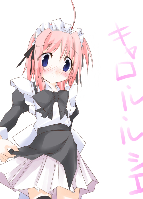 caro ru lushe, lyrical nanoha, mahou shoujo lyrical nanoha, 00s, ahoge, blue eyes, maid, pink hair, solo