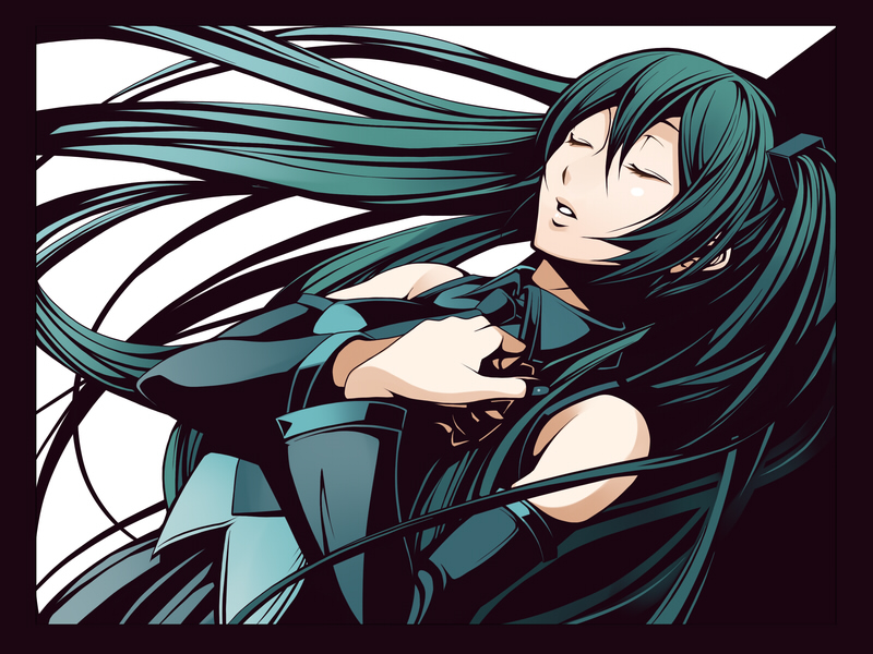 torigoe takumi, hatsune miku, vocaloid, 1girl, closed eyes, detached sleeves, female focus, green hair, long hair, shirt, solo, twintails