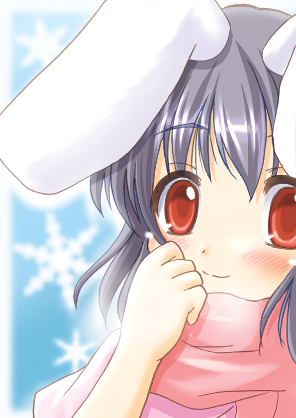kawai kei (artist), inaba tewi, touhou, 1girl, animal ears, black hair, female focus, rabbit ears, red eyes, solo