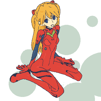 gen (susono01), souryuu asuka langley, neon genesis evangelion, lowres, 1girl, :o, arm support, blue eyes, bodysuit, bracer, clenched hand, female focus, flat chest, from side, full body, gloves, hair ornament, long hair, looking at viewer, mecha pilot suit, oekaki, open mouth, orange hair, plugsuit (evangelion), red hair, sitting, skinny, solo, spread legs, turtleneck, wariza