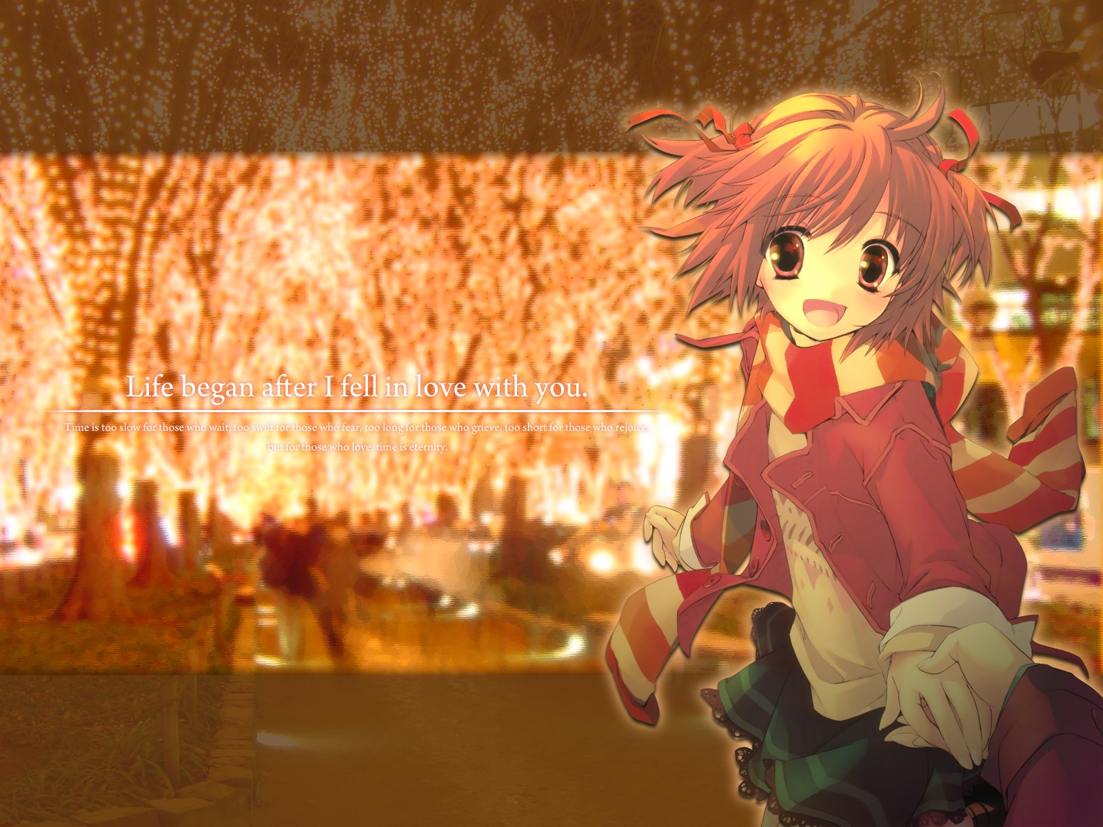 gotou nao, highres, non-web source, third-party edit, 1girl, dragging, female focus, red eyes, red hair, scarf, short hair, solo, solo focus, winter clothes